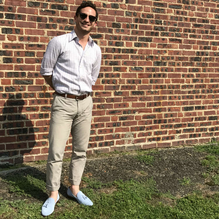 Man In Blue Shoes And Cuffed Pants