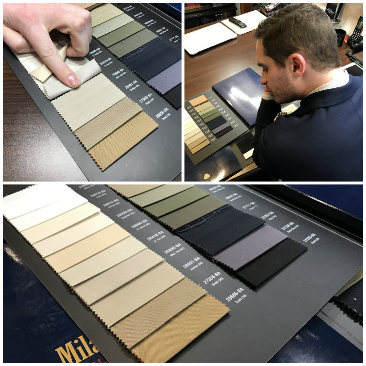 Man Selecting Cotton Suit Fabric