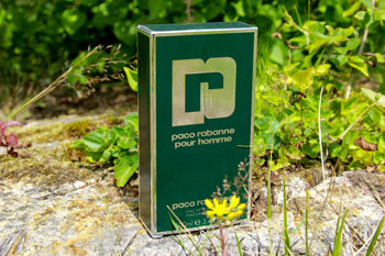 Paco Rabanne Pour Homme Packaging on an Oak Stump
