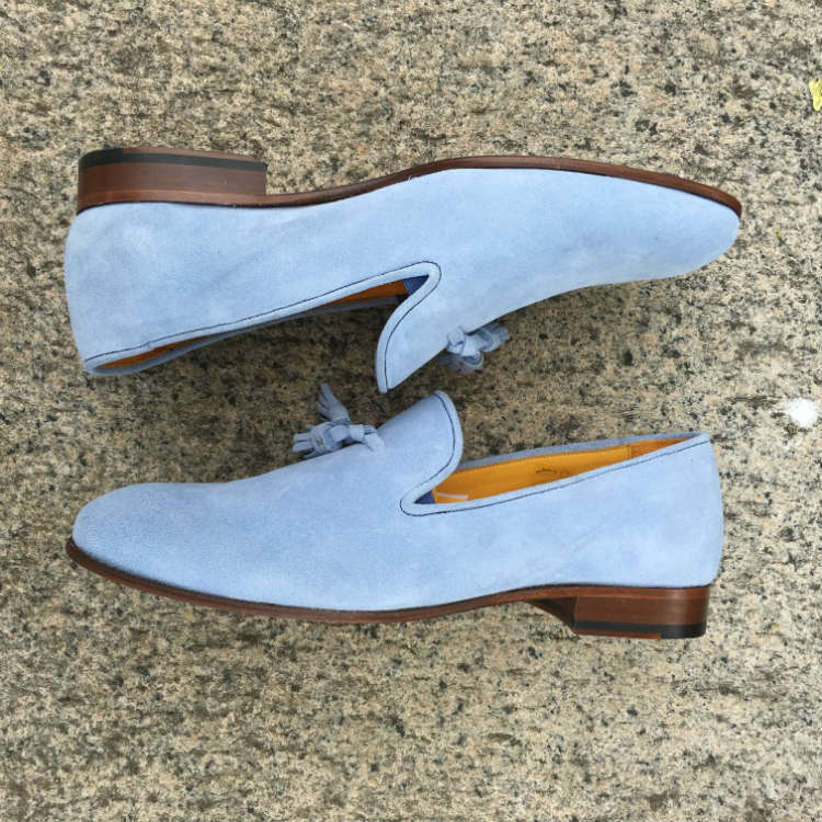 Side View Of Blue Tassel Loafers