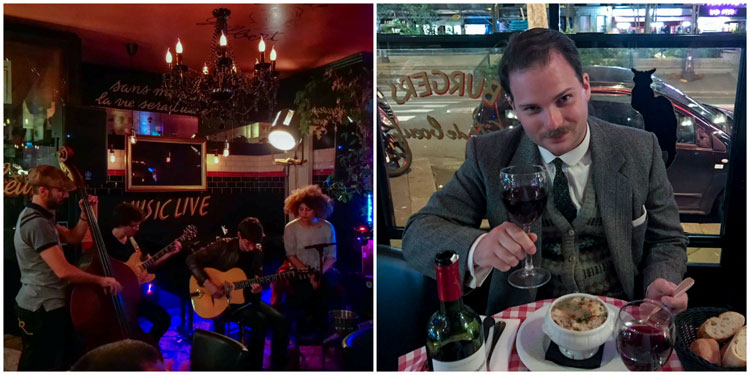 chat noir brasserie live band gentleman drinking wine