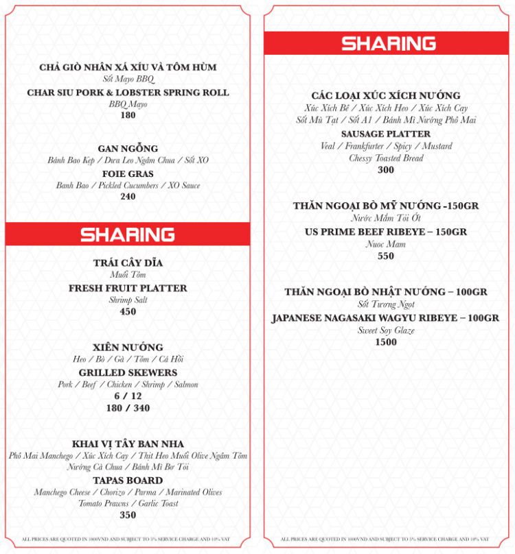 Food Menu At Chill Sky Bar Rooftop Bar