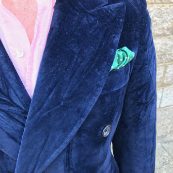 Lapel of blue blazer