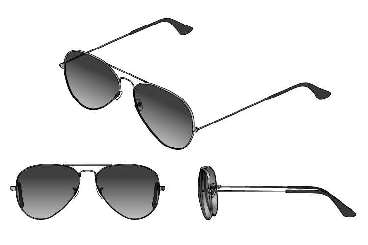 Three views of aviator glasses Three views of aviator glasses