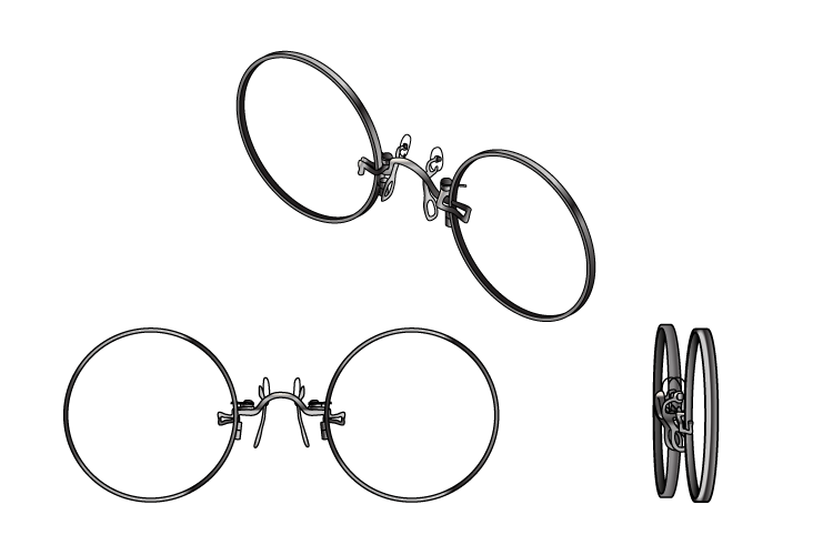 Three views of pince nez frames Three views of pince nez frames