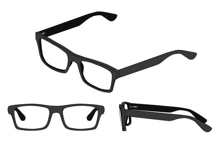 Three views of rectangle frame glasses