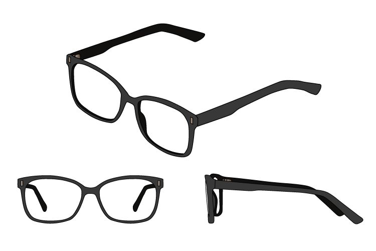 Three views of square glasses frames Three views of square glasses frames