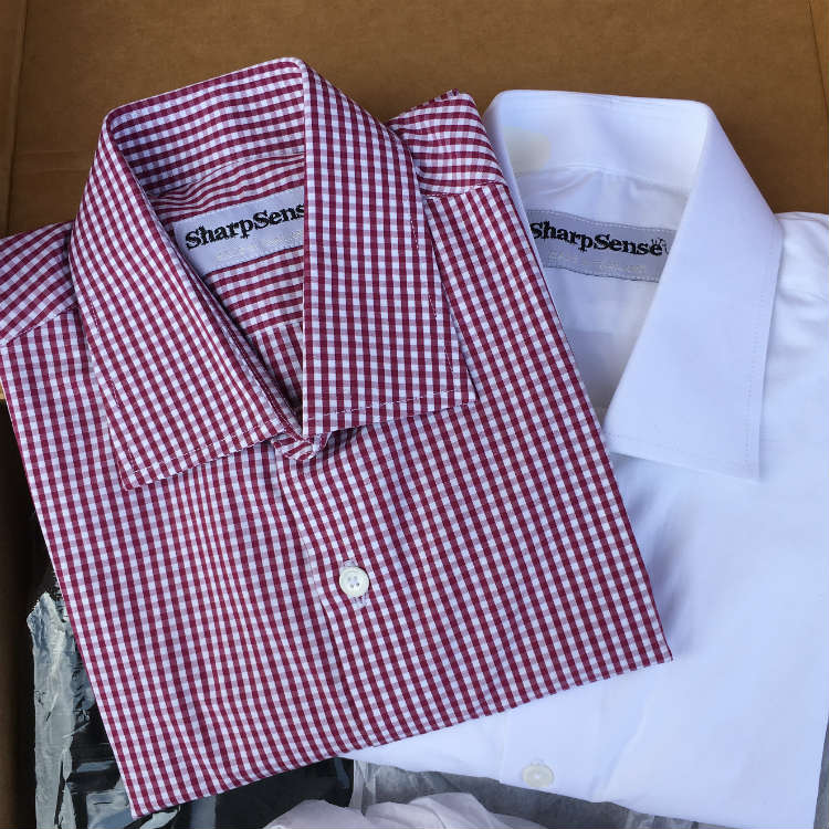 White and purple gingham dress shirts