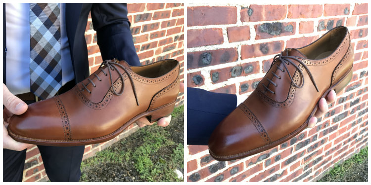 Brown semi-brogue in man's hand