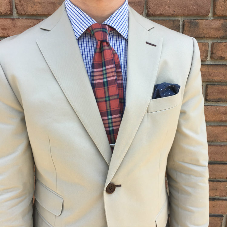 Cotton blazer with plaid tie