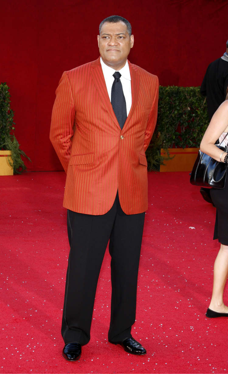 Laurence Fishburn in orange jacket