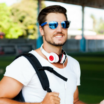 Man in blue tinted sunglasses