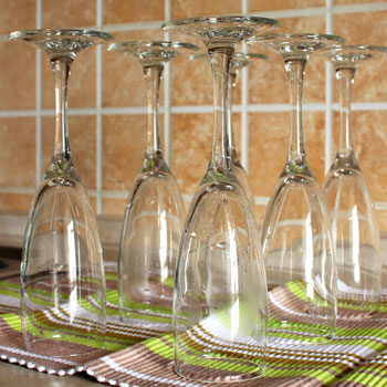 Naturally Drying Champagne Glasses On Towel