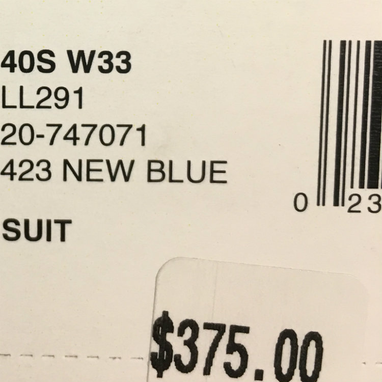 Suit price tag