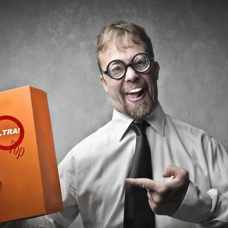 Weird salesman in round frames