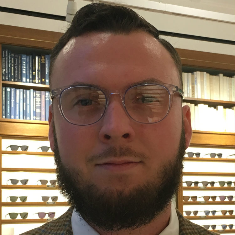 man in clear glasses frames