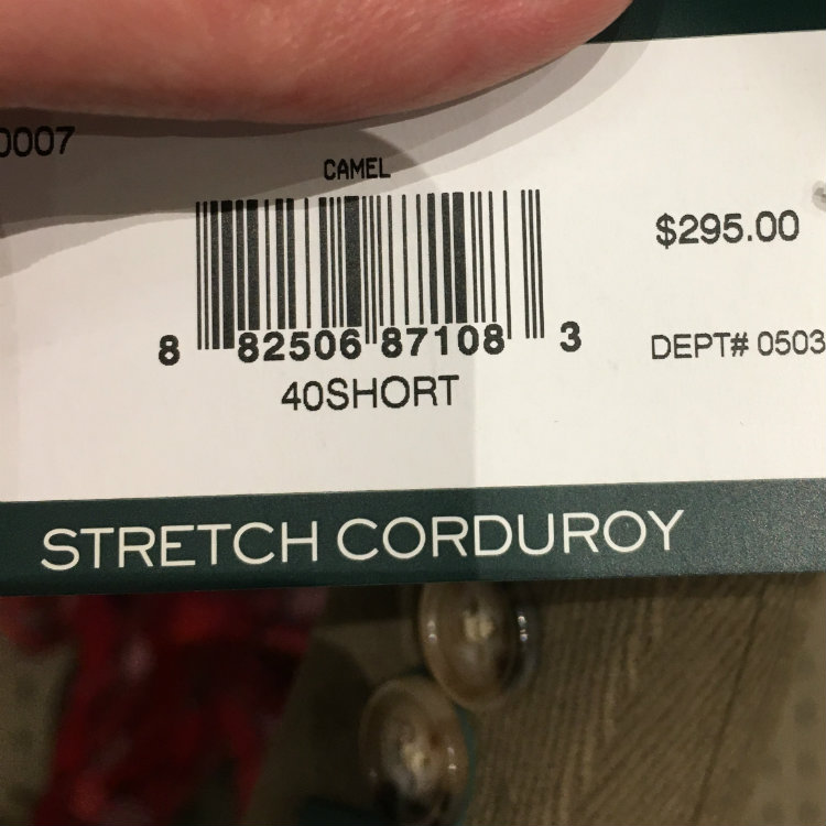 stretch corduroy jacket tag