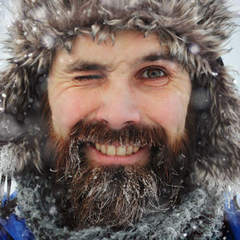 Bearded Man In Snow With Frozen Beard