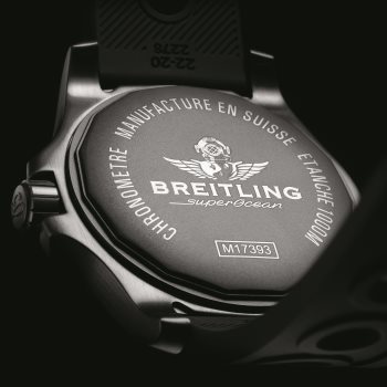Breitling Superocean 44 Back Engraving Omega Seamaster 300 Watch Front View