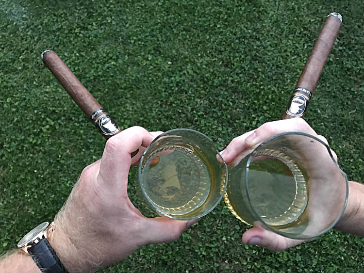 Two Friends With Cigars and Whisky