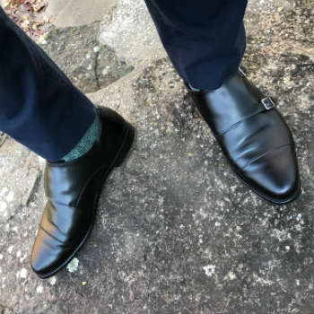 Black Double Monkstrap Shoes By Allen Edmonds