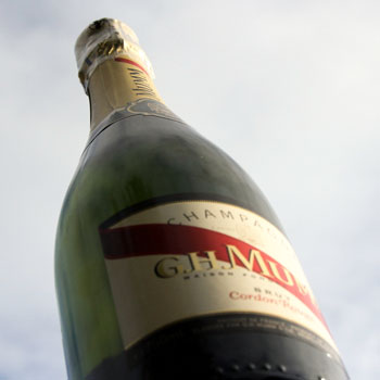 GH Mumm Cordon Rouge Bottle Sky Background