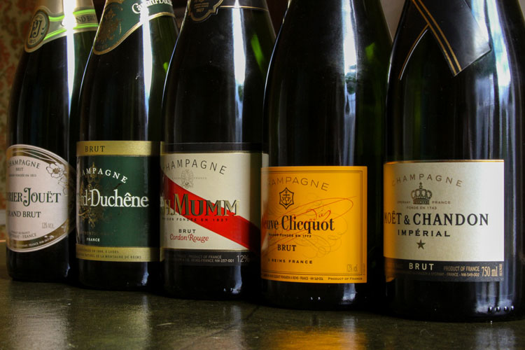 Row Of Famous Champagne Bottle Labels