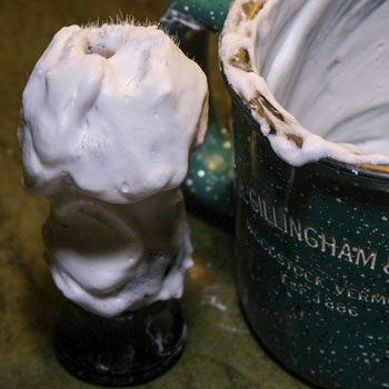 lather on shaving brush & mug