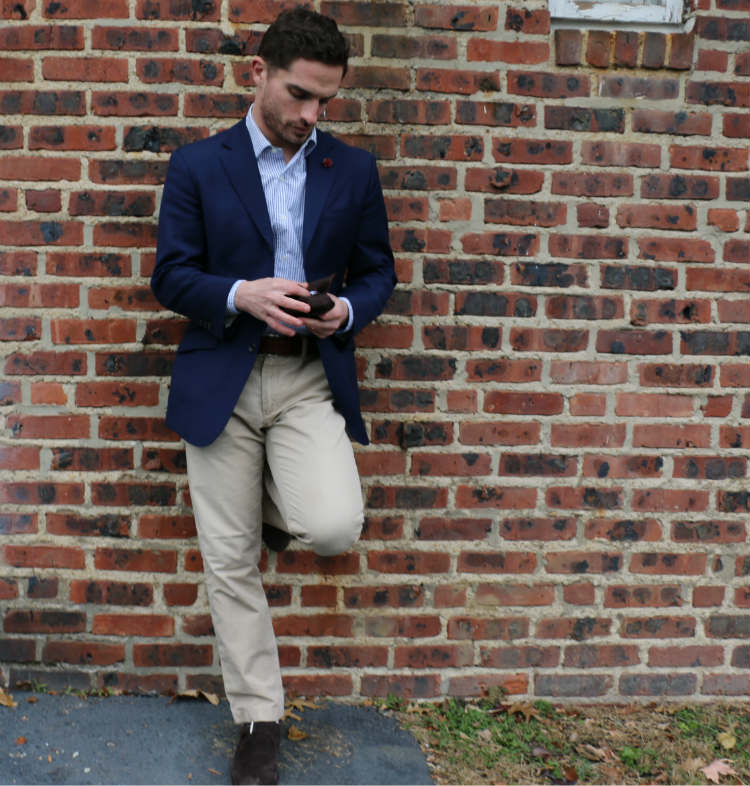 man in blazer and khakis