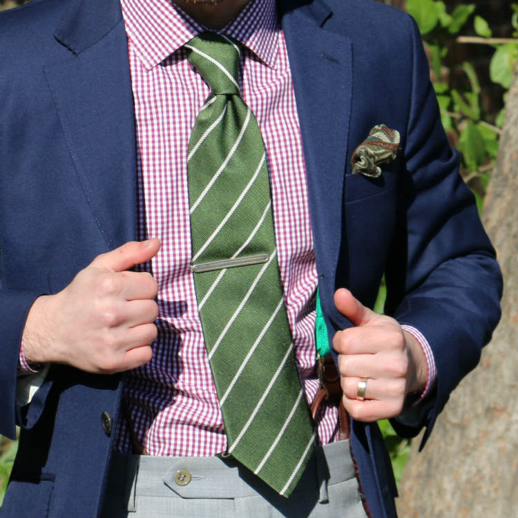 paisley pocket square with striped tie
