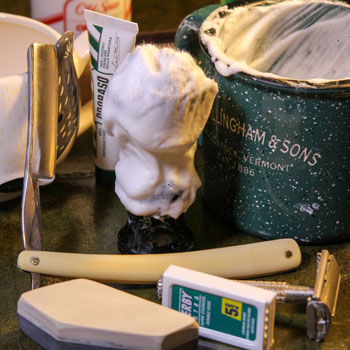 straight razor & safety razor with lathered shaving brush