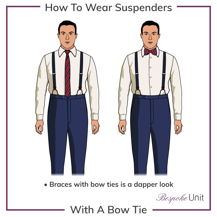 suspenders with necktie and bow tie