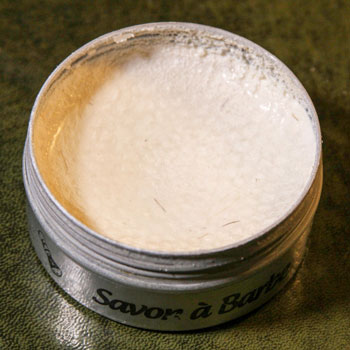 wet tin of donkey milk shaving soap
