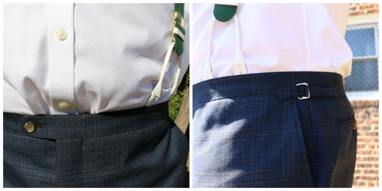 white braces with blue trousers