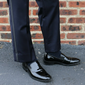 black patent leather tux shoes