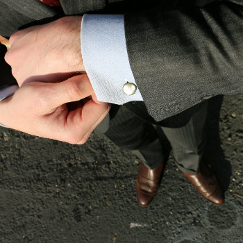 blue french cuff shirt and grey power suit