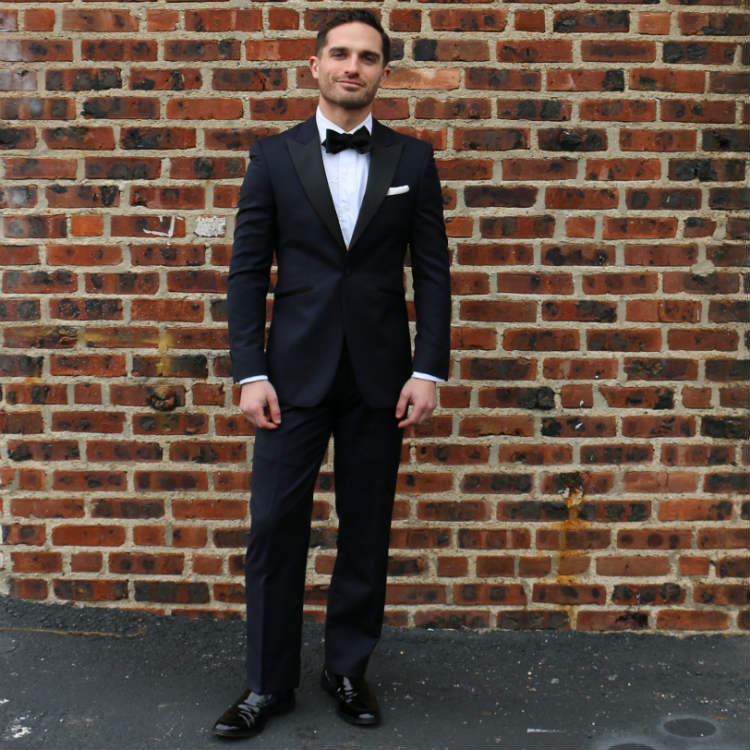 man in midnight blue tuxedo