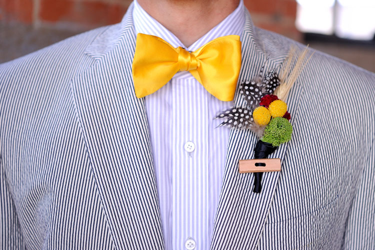 A-Seersucker-Suit-With-Yellow-Bow-Tie-&-Boutonniere
