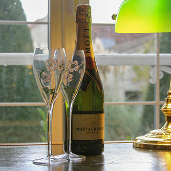 Moet et Chandon Imperial brut bottle and perrier jouet glasses