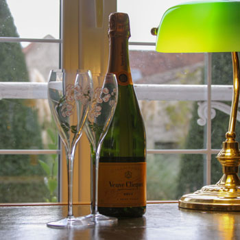 Veuve Clicquot Carte Jaune Bottle & Flute Glasses