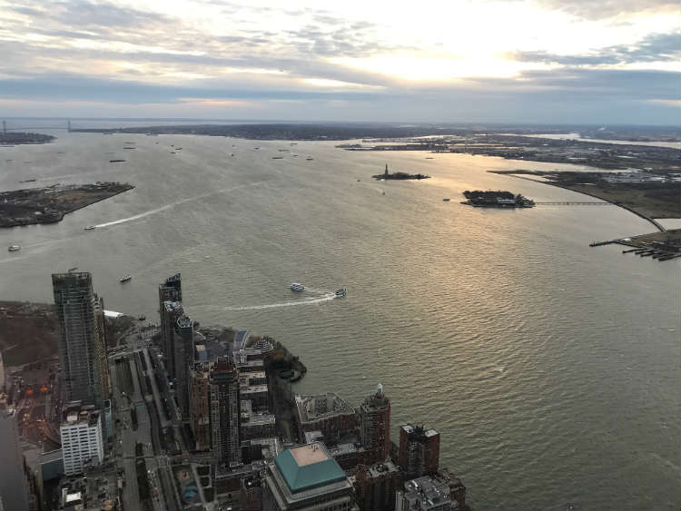 View Of Statue Of Liberty and Hudson River From Freedom Tower NYC