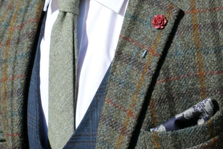 plaid-jacket-with-lapel-flower-&-woven-tie
