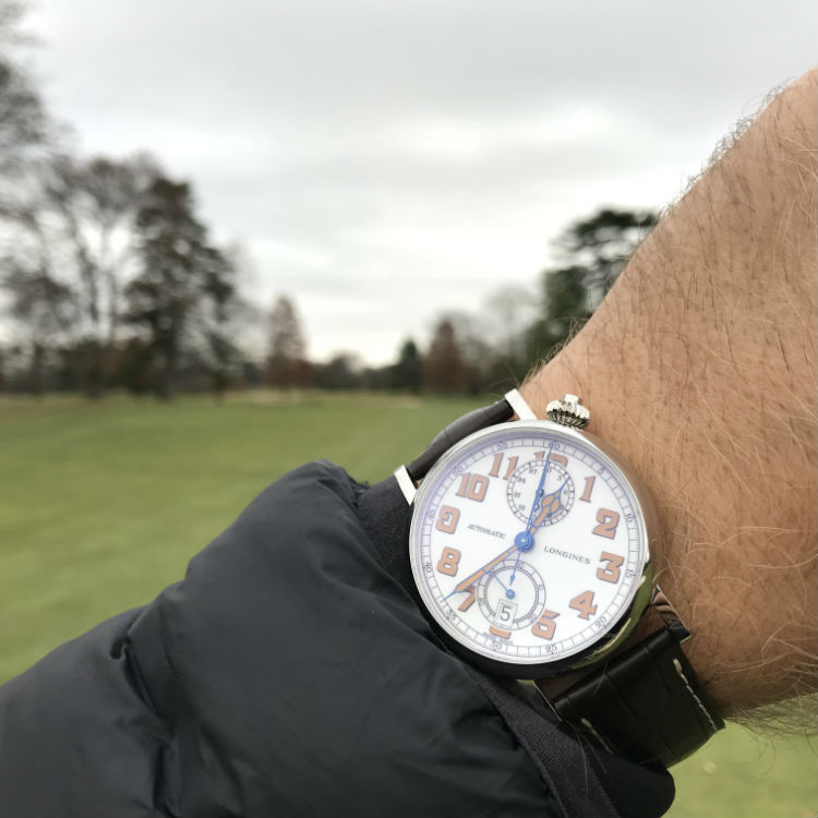 Paul Anthony wearing Longines A-7 on golf course