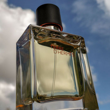 Terre d'hermès bottle sky background