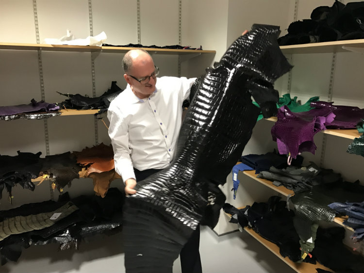 Man holding alligator hide