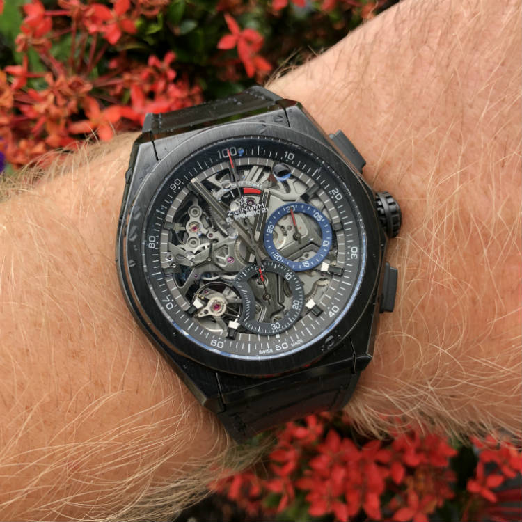 Rain drops on Zenith Defy Watch