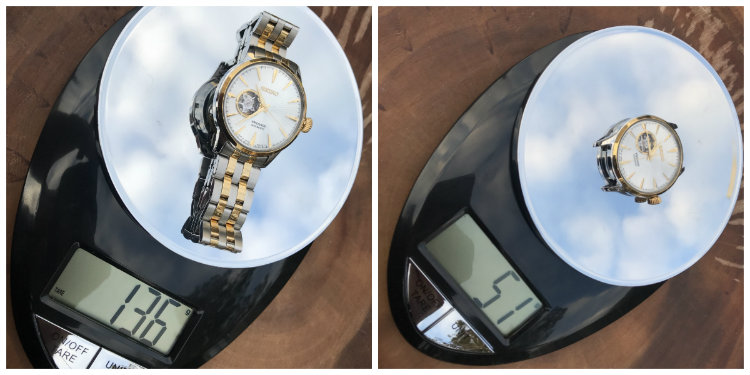 Scales showing weight of Seiko Presage Watch