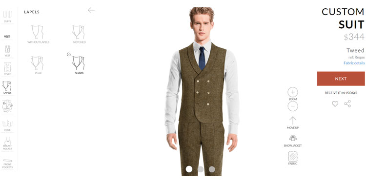 Hockerty 3D Suit Customisation Interface