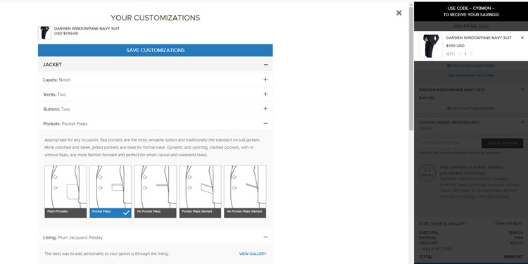 Indochino Final Customisation Check