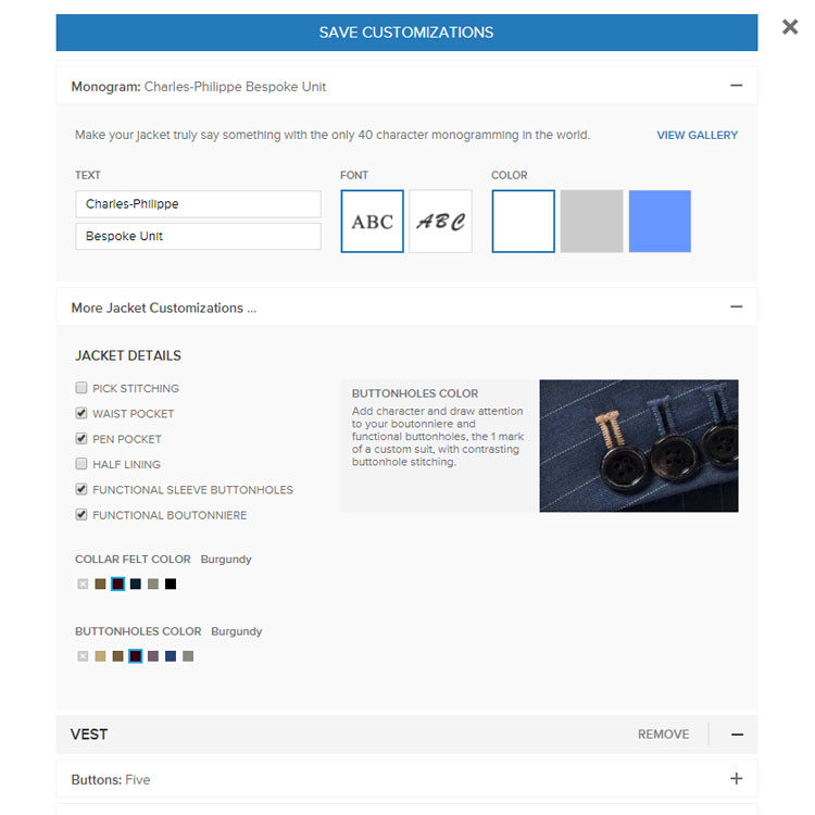 Indochino Suit Jacket Monogram & Details